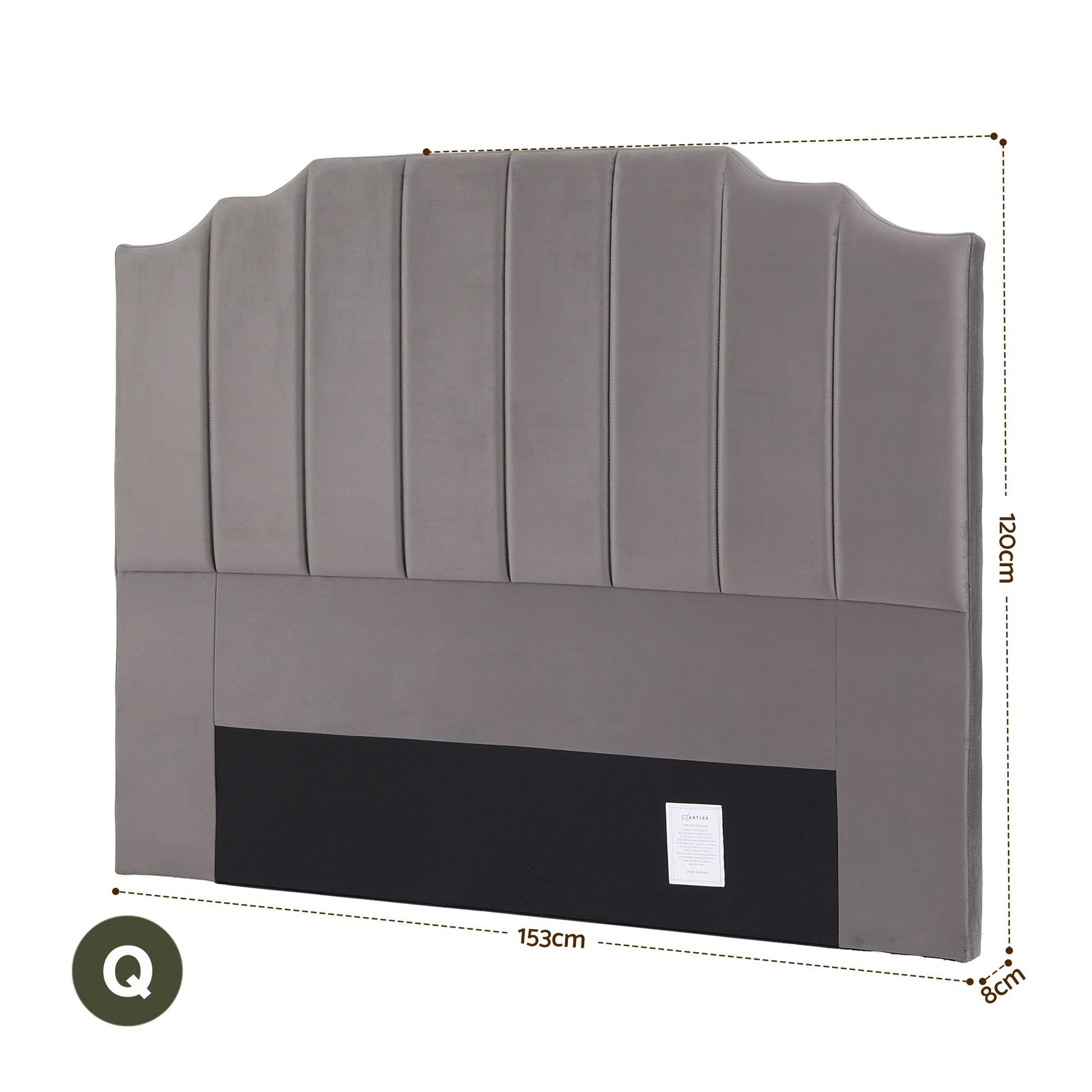 Artiss Bed Head Headboard Queen Velvet 153CM - Grey - Homecoze