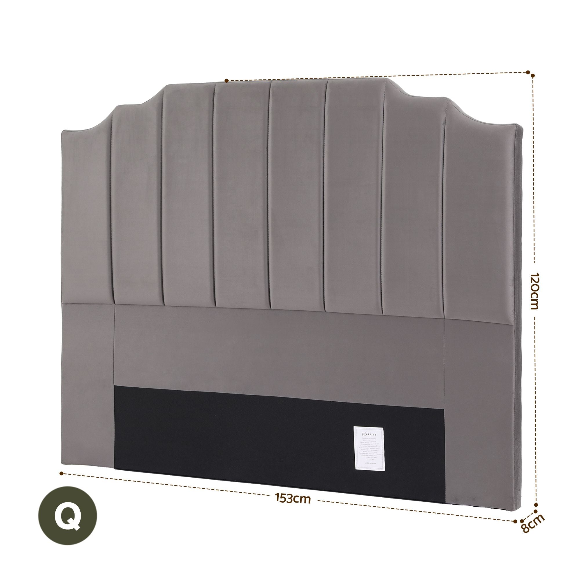Artiss Bed Head Headboard Queen Velvet 153CM - Grey - Homecoze