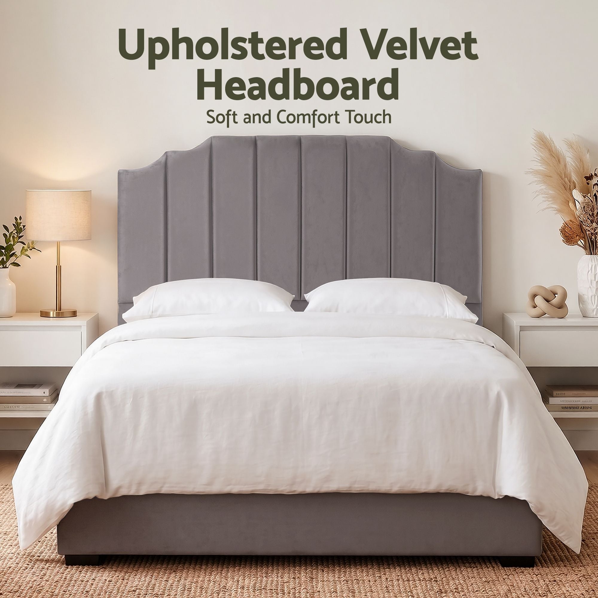 Artiss Bed Head Headboard Queen Velvet 153CM - Grey - Homecoze