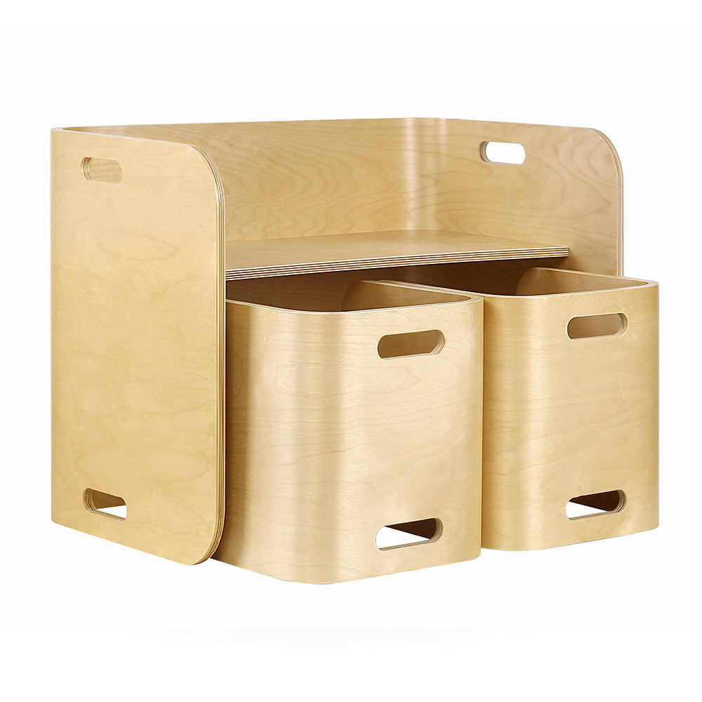 3PC Kids Table and Chairs Storage Desk Set - Natural - Homecoze