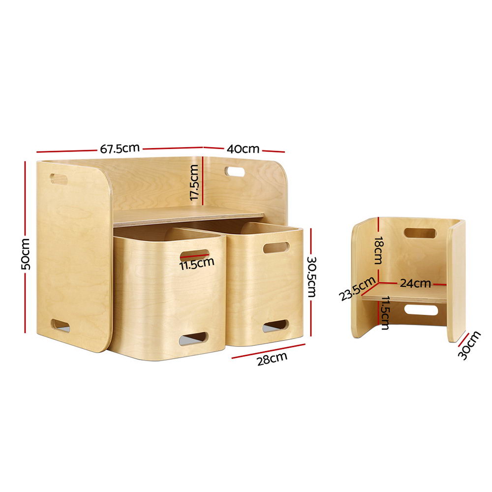 3PC Kids Table and Chairs Storage Desk Set - Natural - Homecoze