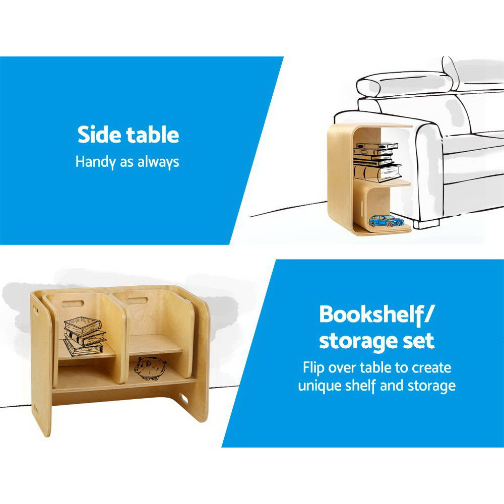 3PC Kids Table and Chairs Storage Desk Set - Natural - Homecoze