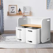 3PC Kids Table and Chairs Storage Desk Set - White - Homecoze