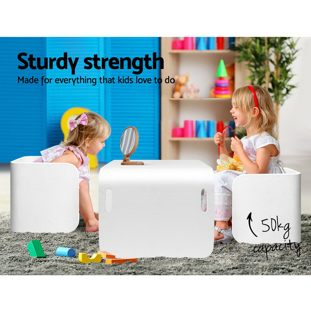 3PC Kids Table and Chairs Storage Desk Set - White - Homecoze