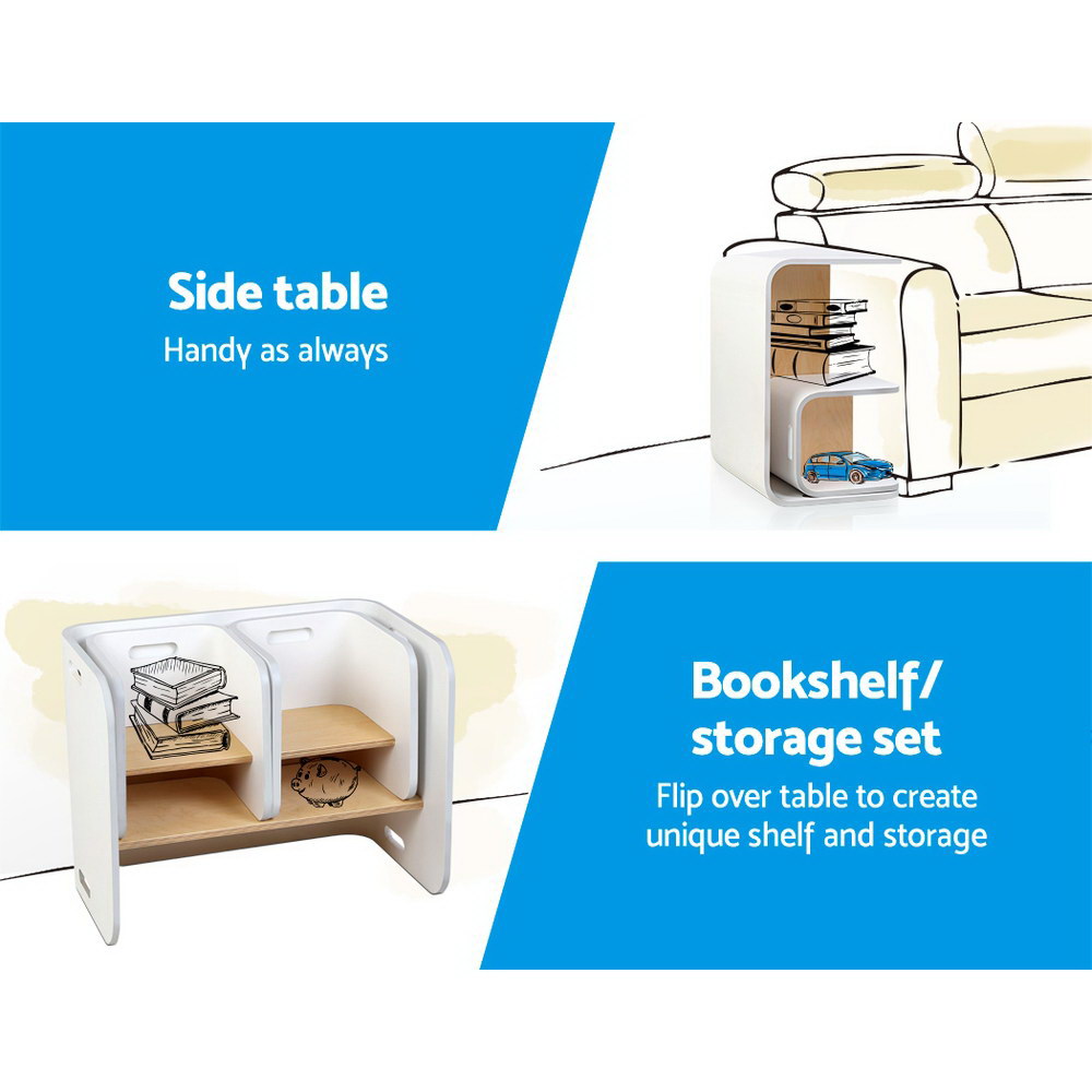 3PC Kids Table and Chairs Storage Desk Set - White - Homecoze