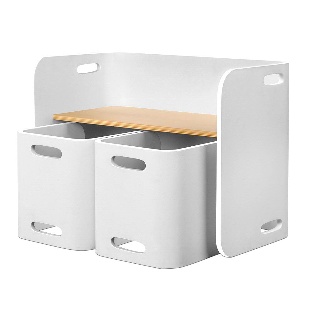 3PC Kids Table and Chairs Storage Desk Set - White - Homecoze