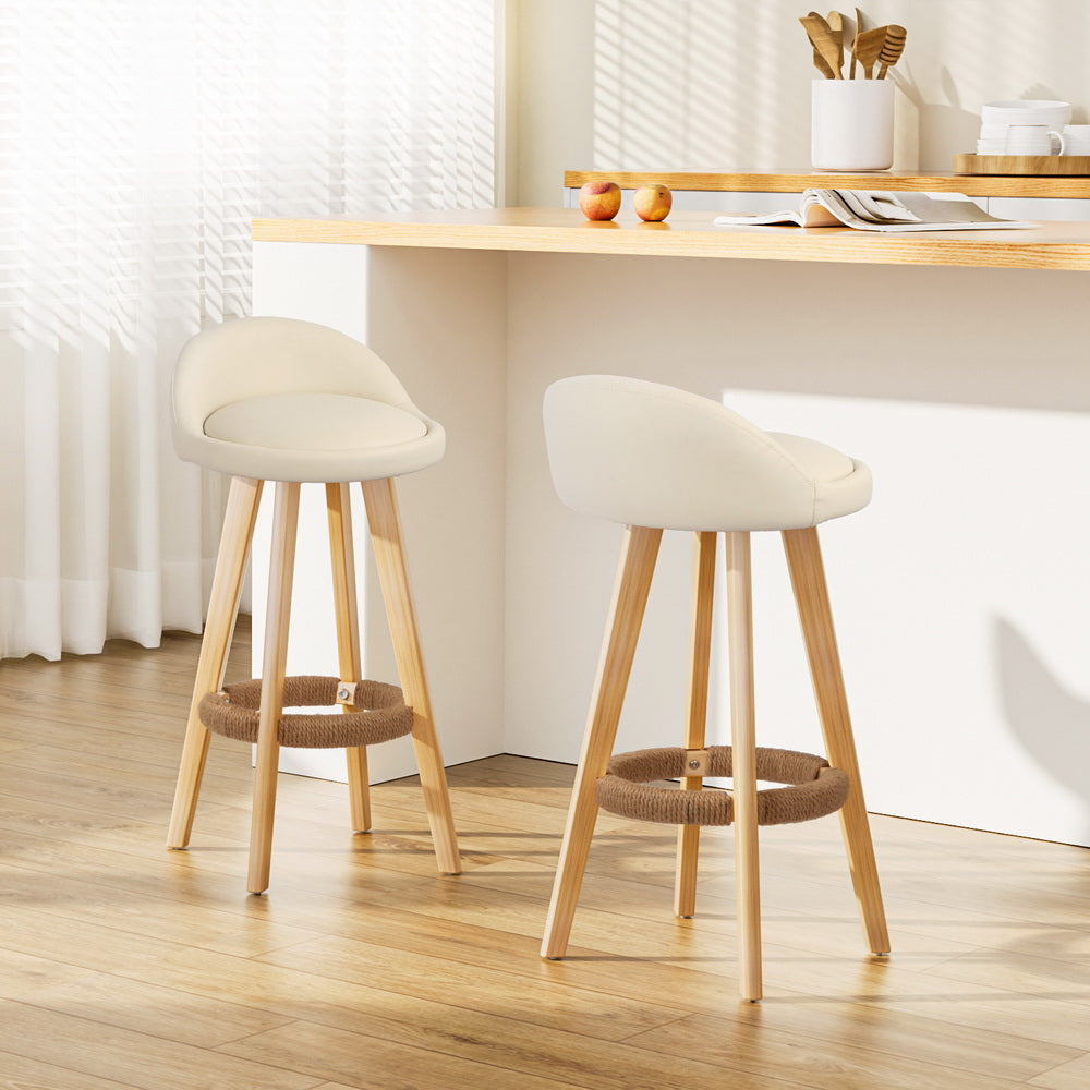 Zoe (Set of 2) PU Leather Bar Stools 69cm - Beige - Homecoze