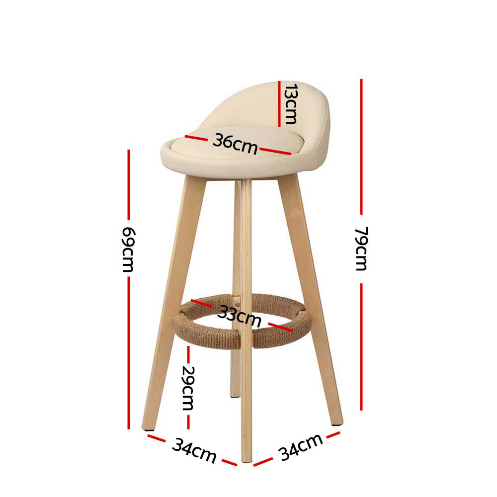 Zoe (Set of 2) PU Leather Bar Stools 69cm - Beige - Homecoze