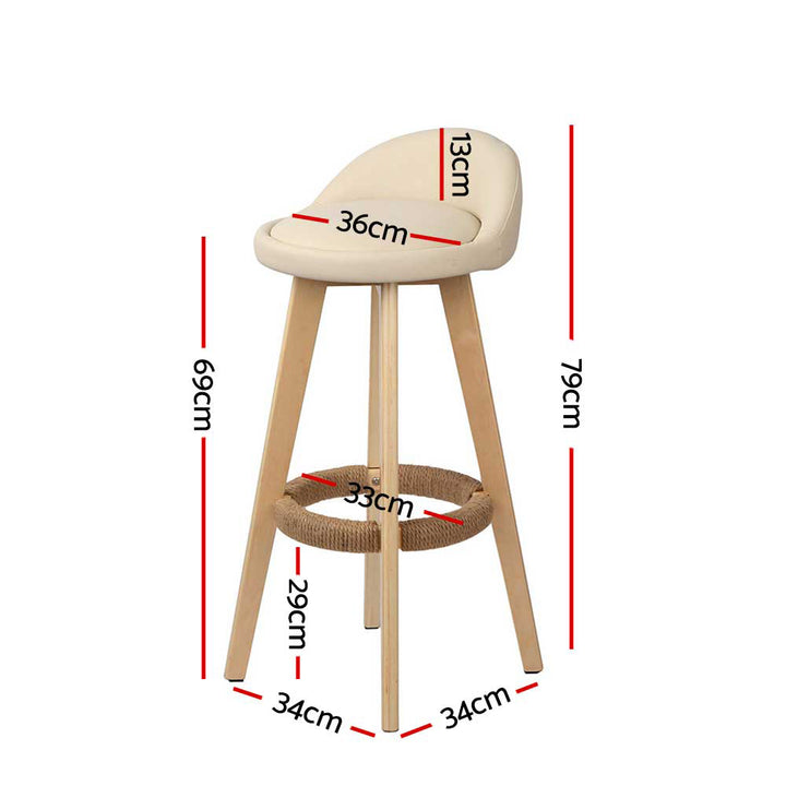 Zoe (Set of 2) PU Leather Bar Stools 69cm - Beige - Homecoze