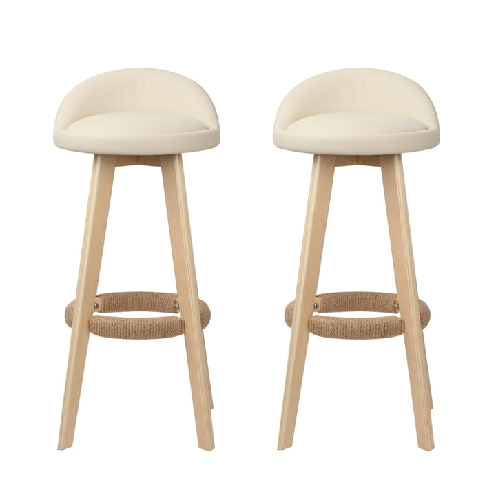 Zoe (Set of 2) PU Leather Bar Stools 69cm - Beige - Homecoze