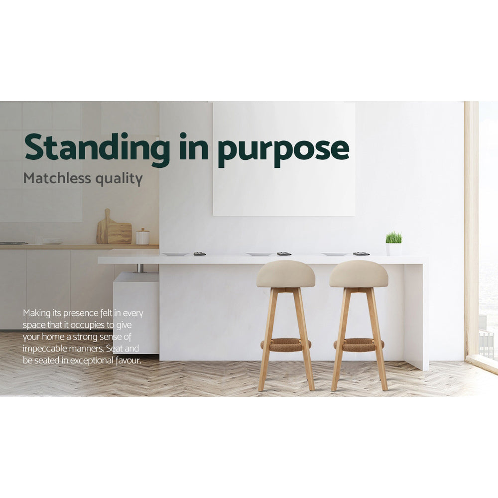 Zoe (Set of 2) PU Leather Bar Stools 69cm - Beige - Homecoze