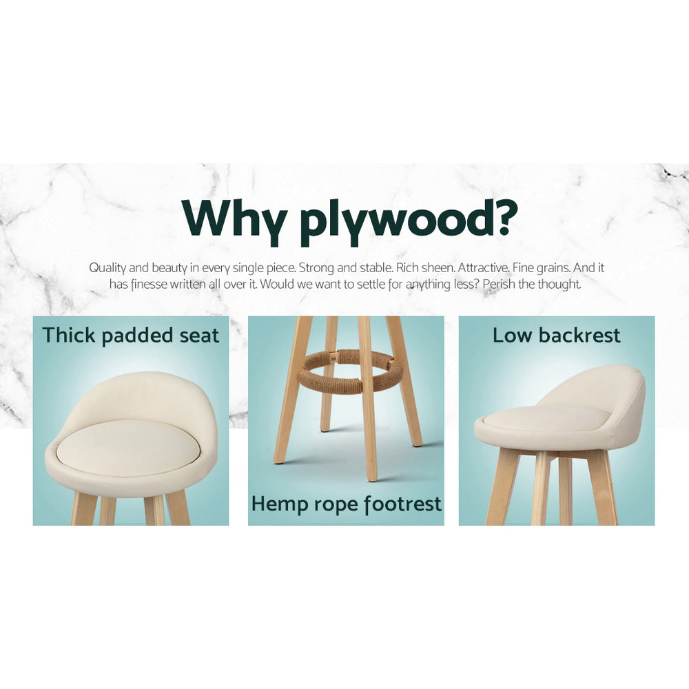 Zoe (Set of 2) PU Leather Bar Stools 69cm - Beige - Homecoze