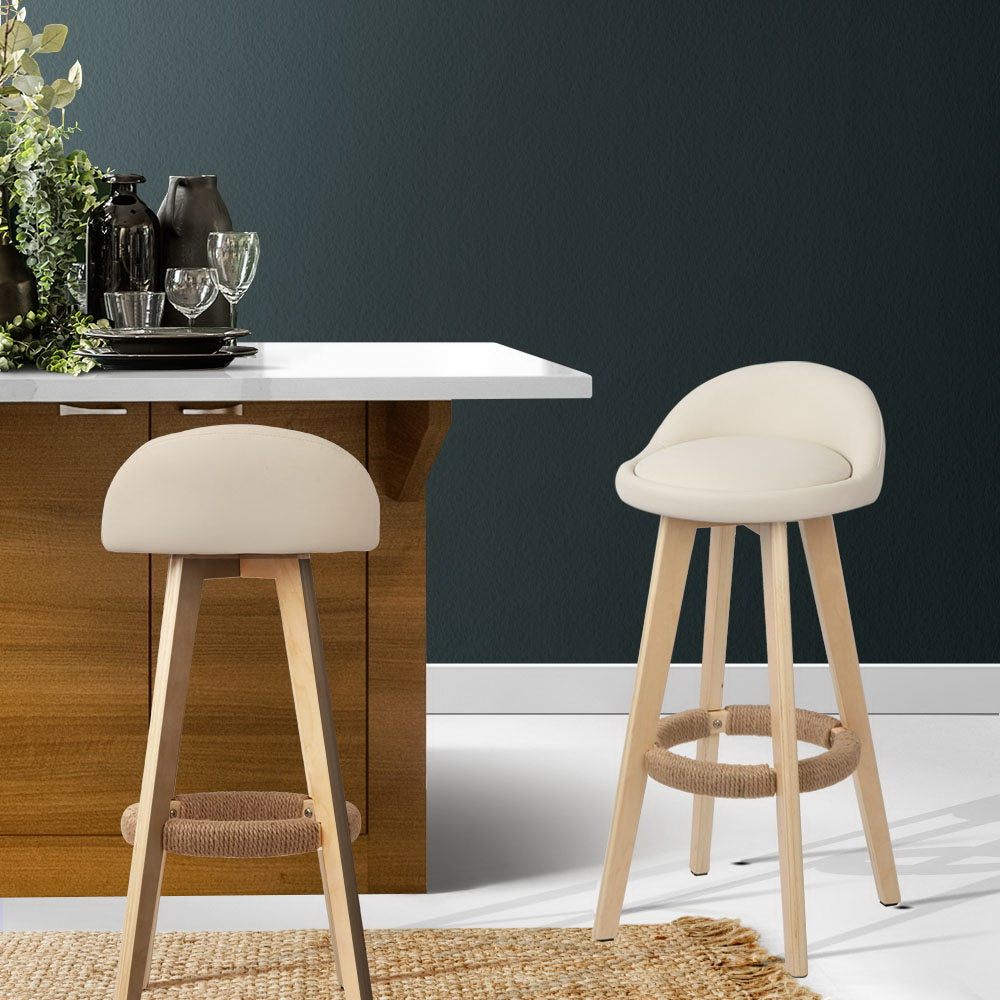 Zoe (Set of 2) PU Leather Bar Stools 69cm - Beige - Homecoze