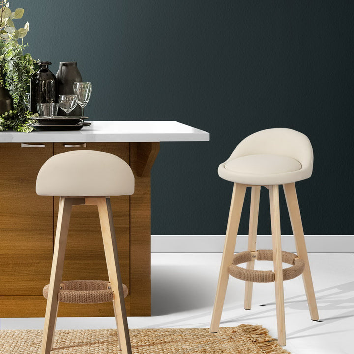 Zoe (Set of 2) PU Leather Bar Stools 69cm - Beige - Homecoze