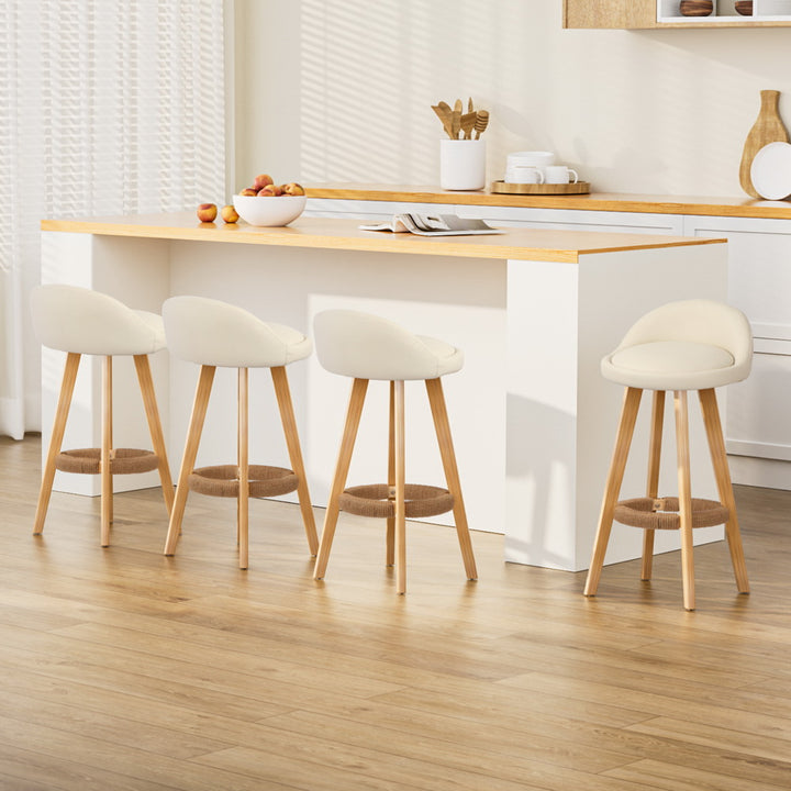 Zoe (Set of 4) PU Leather Bar Stools 69cm - Beige - Homecoze