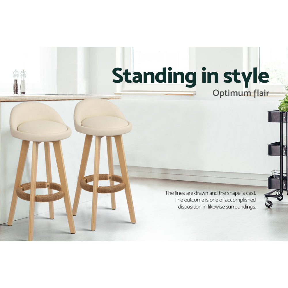 Zoe (Set of 4) PU Leather Bar Stools 69cm - Beige - Homecoze