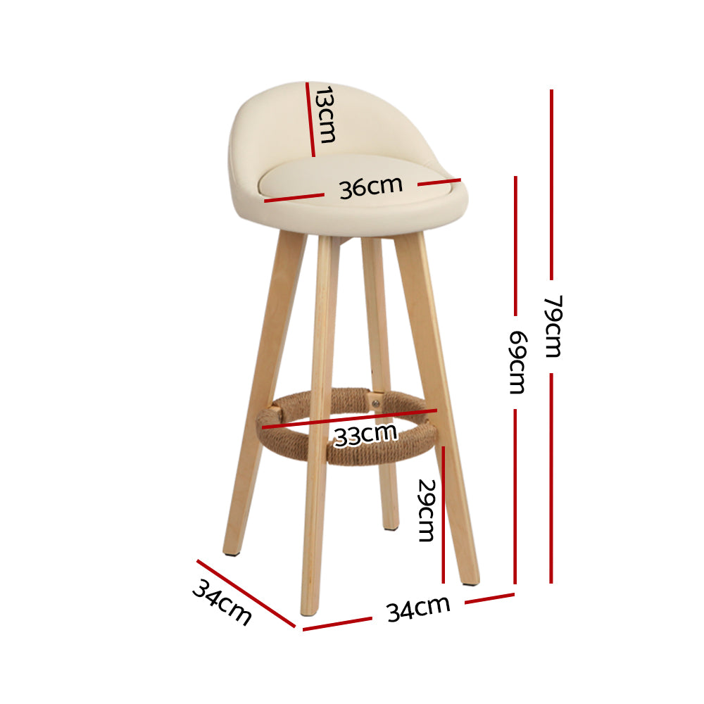 Zoe (Set of 4) PU Leather Bar Stools 69cm - Beige