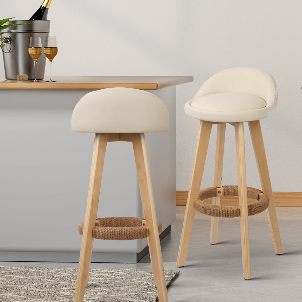 Zoe (Set of 4) PU Leather Bar Stools 69cm - Beige