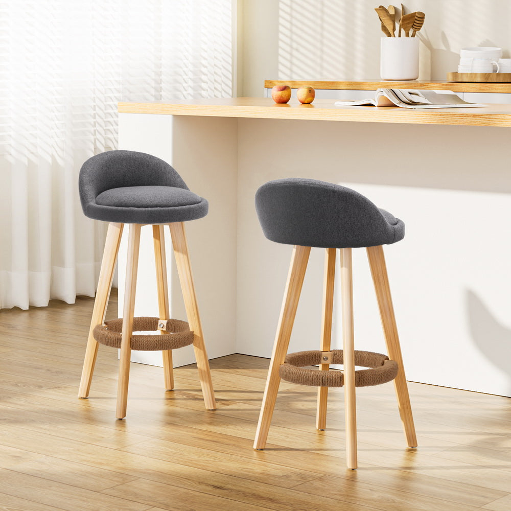 Zoe (Set of 2) Fabric Bar Stools 69cm - Grey - Homecoze