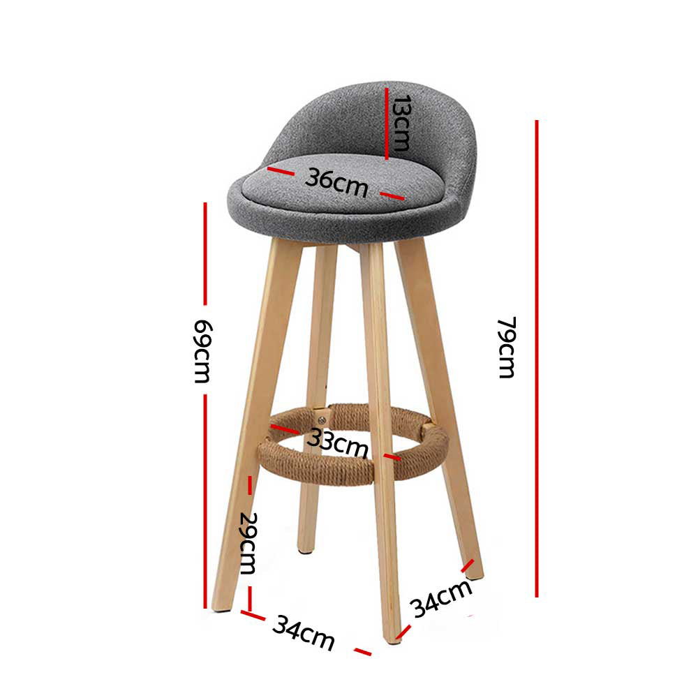 Zoe (Set of 2) Fabric Bar Stools 69cm - Grey - Homecoze