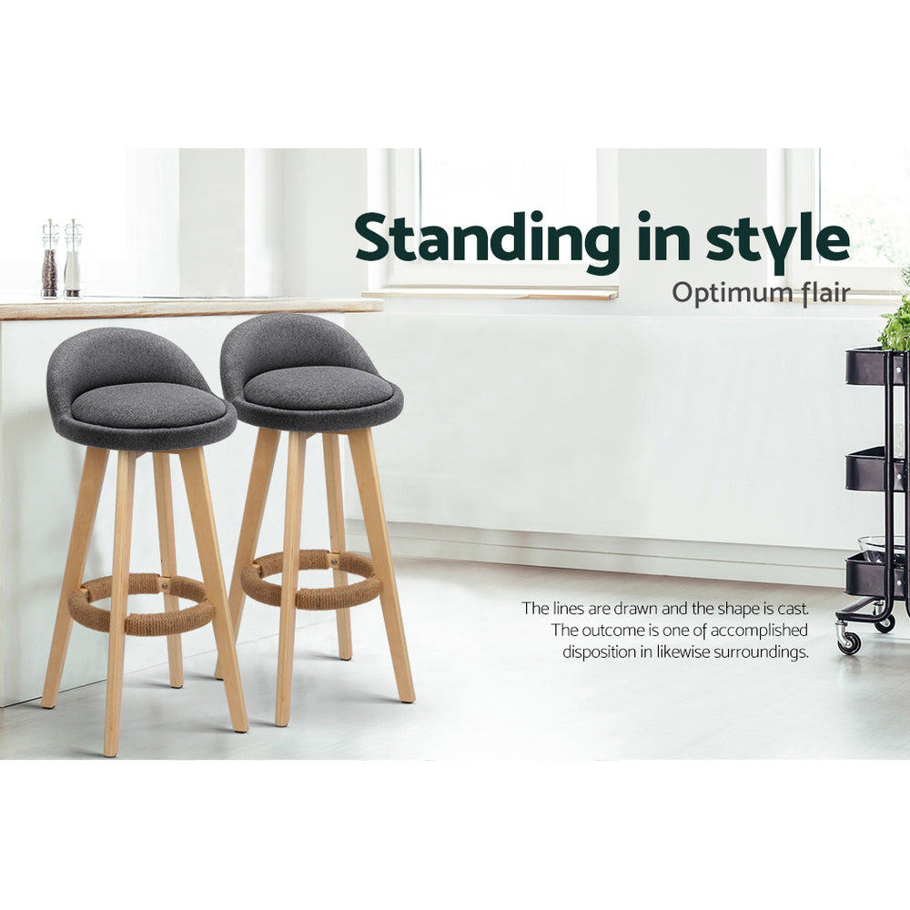 Zoe (Set of 2) Fabric Bar Stools 69cm - Grey - Homecoze