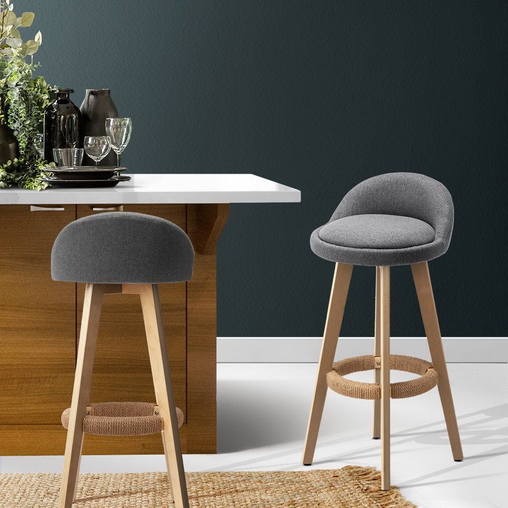 Zoe (Set of 2) Fabric Bar Stools 69cm - Grey - Homecoze