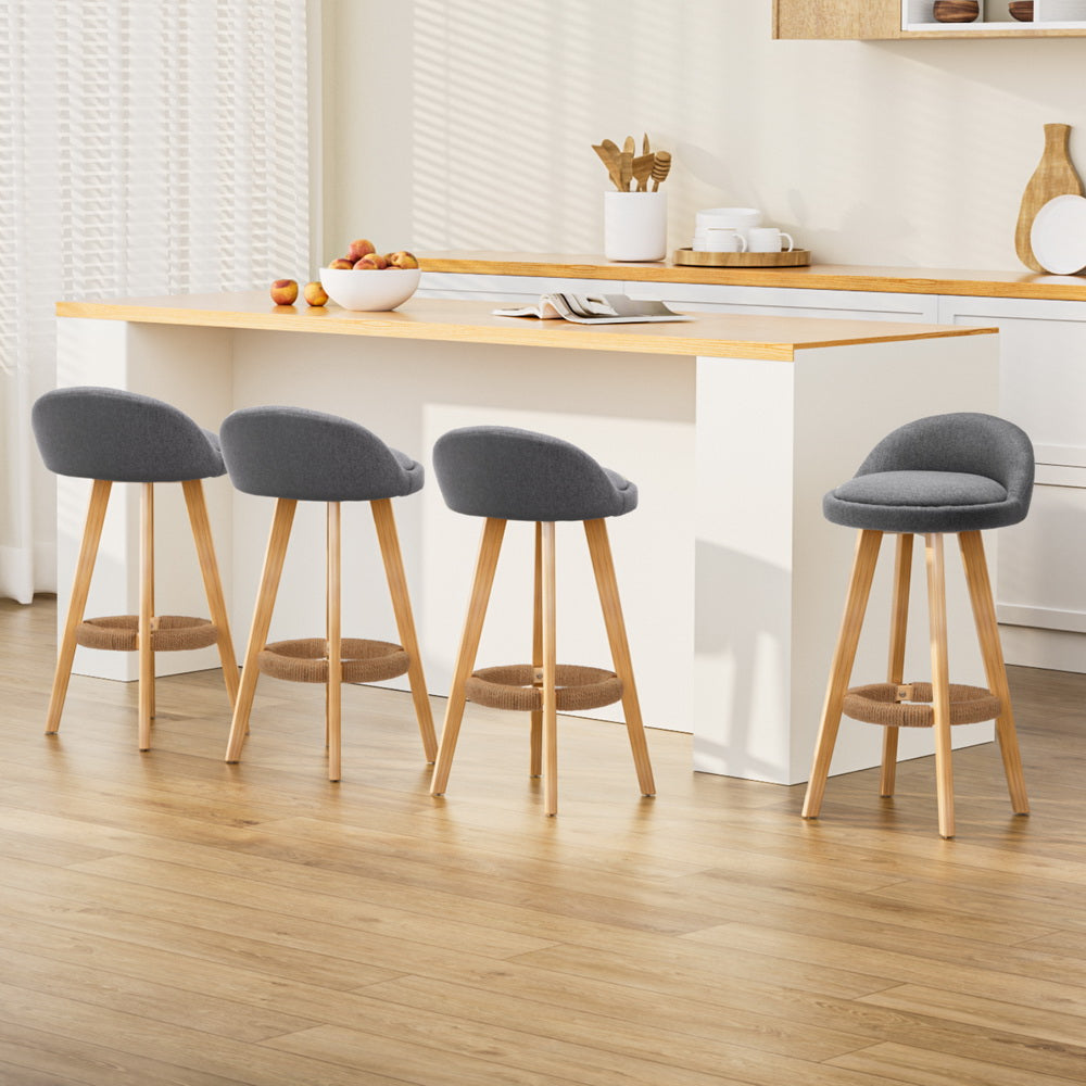 Zoe (Set of 4) Fabric Bar Stools 69cm - Grey - Homecoze
