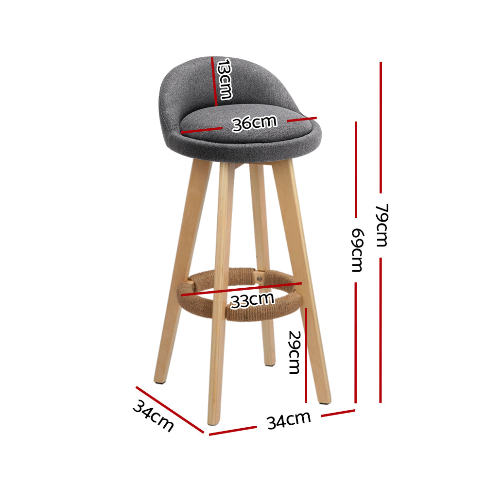 Zoe (Set of 4) Fabric Bar Stools 69cm - Grey - Homecoze