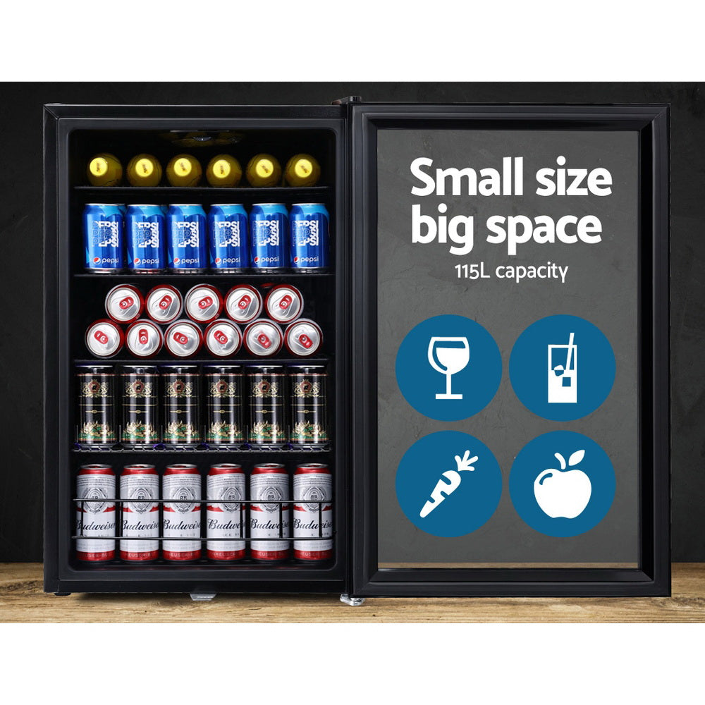 115L Countertop Glass Door Commercial Display Fridge - Black - Homecoze