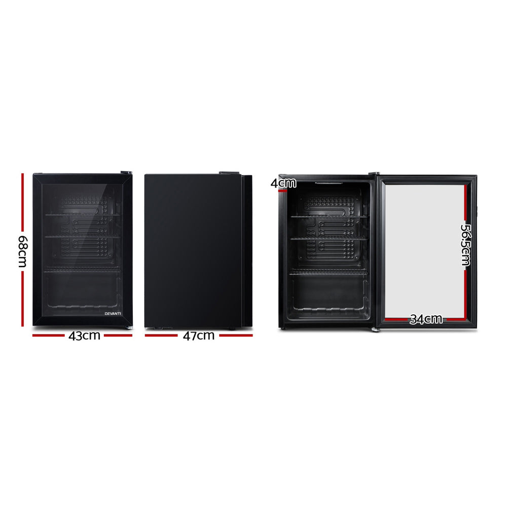 70L Small Countertop Glass Door Display Fridge - Black