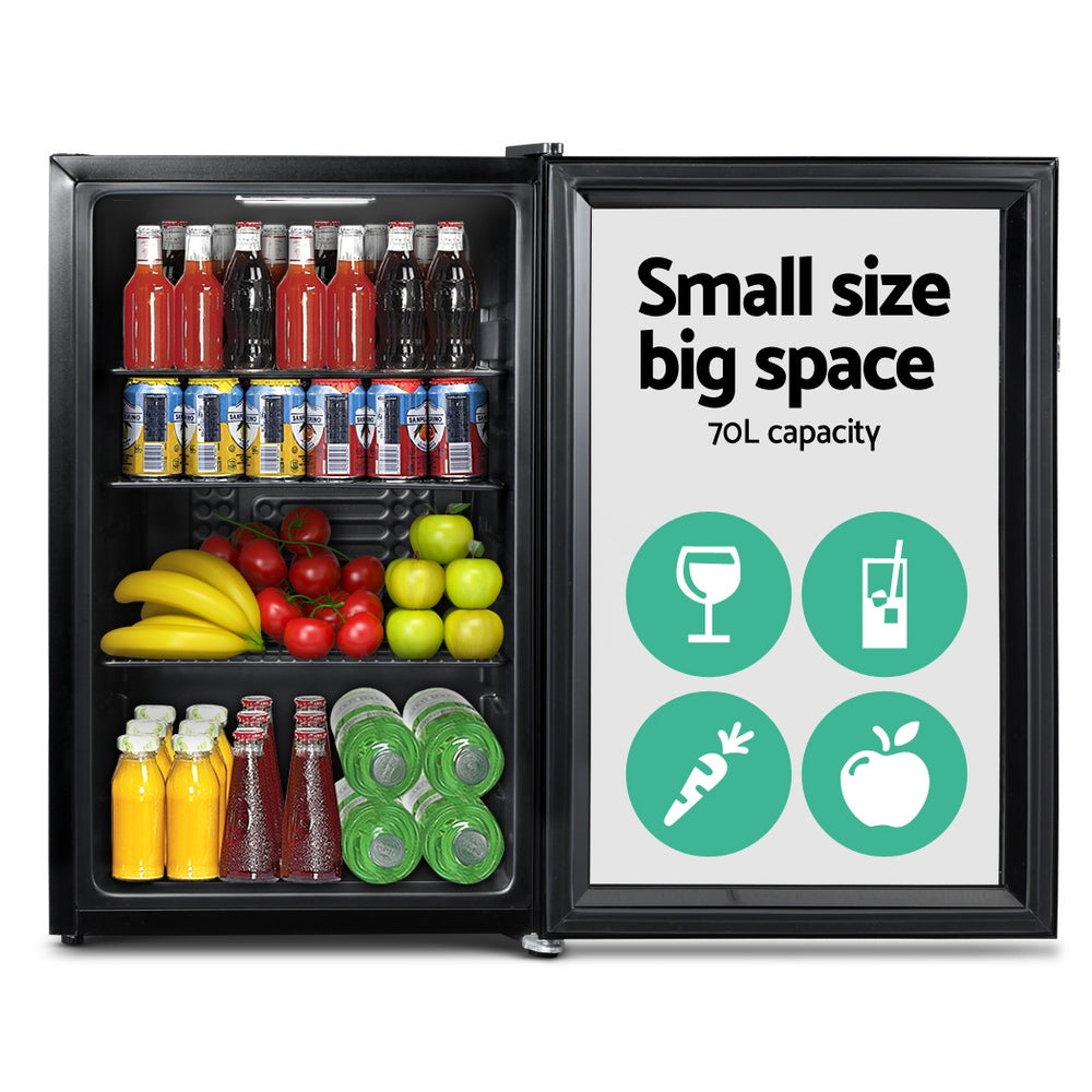 70L Small Countertop Glass Door Display Fridge - Black