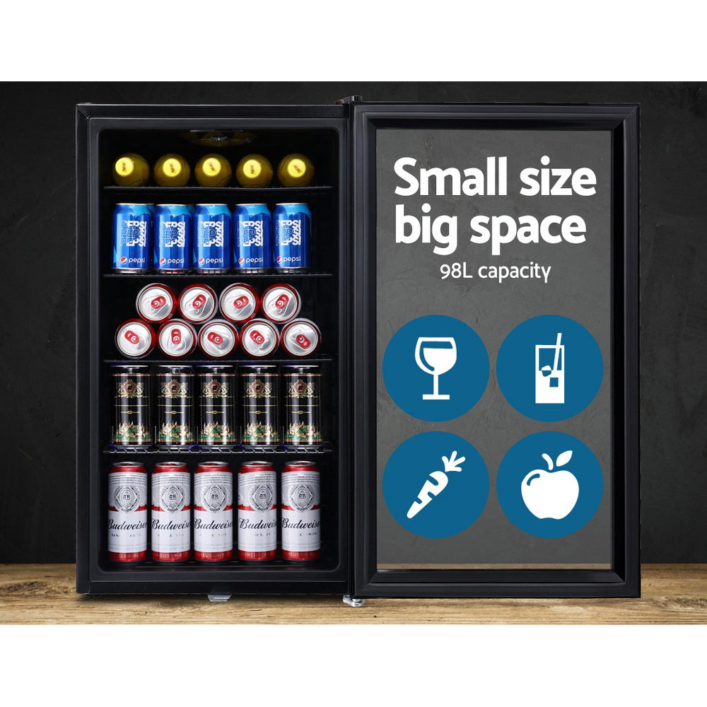 98L Countertop Glass Door Commercial Display Fridge - Black - Homecoze