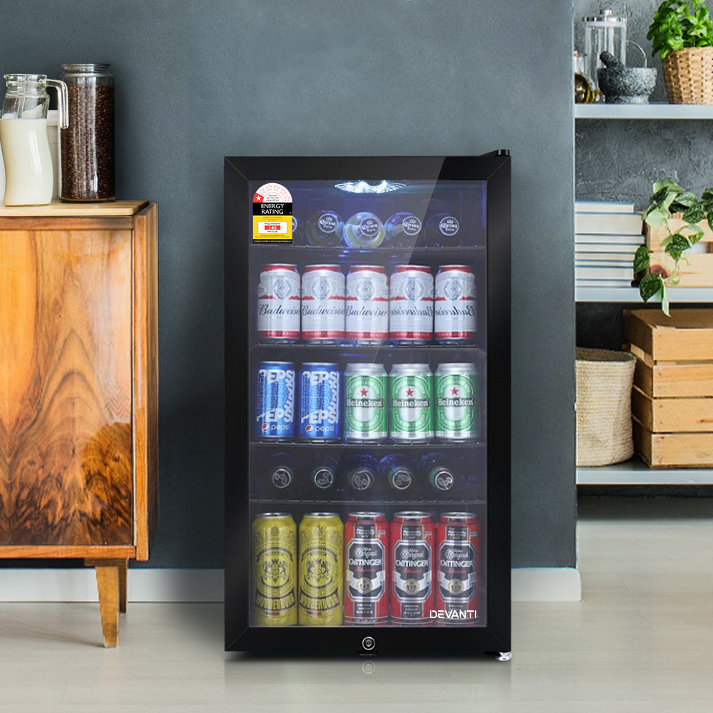 98L Countertop Glass Door Commercial Display Fridge - Black - Homecoze