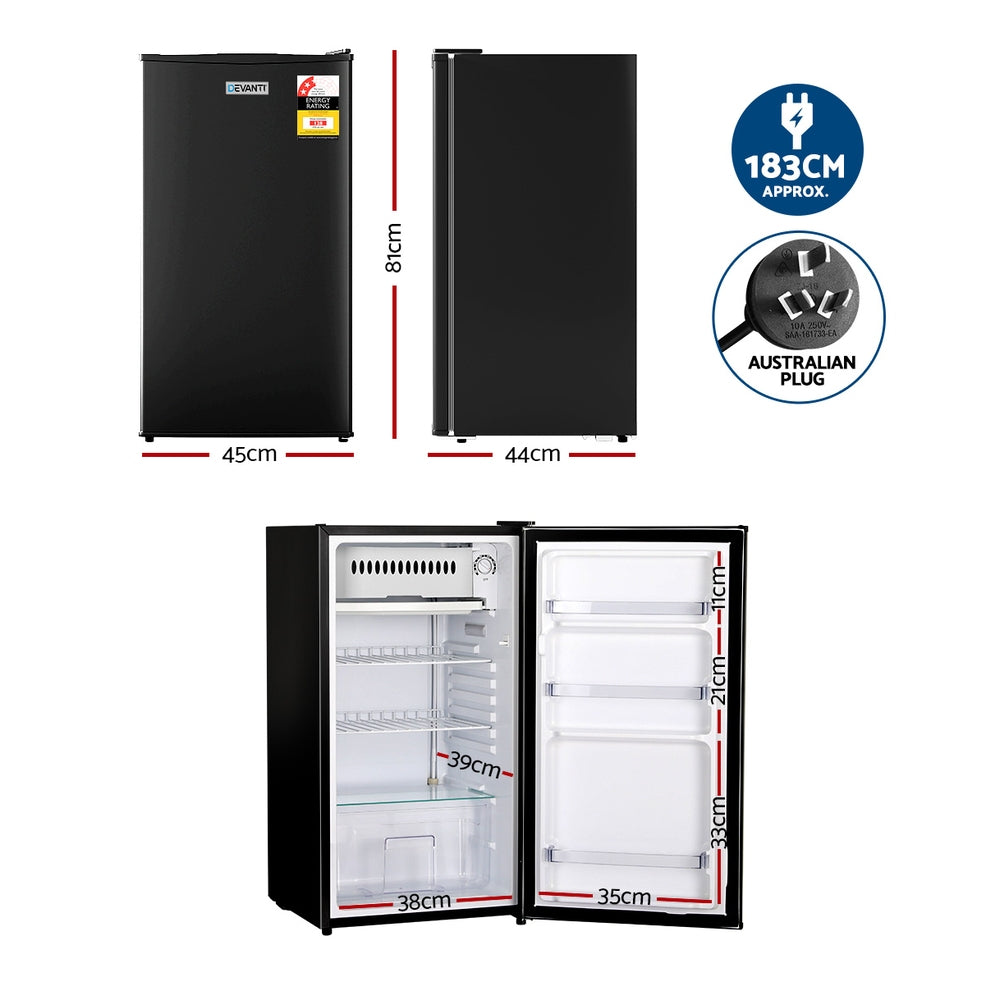 95L Small Bar Fridge with Chiller - Black