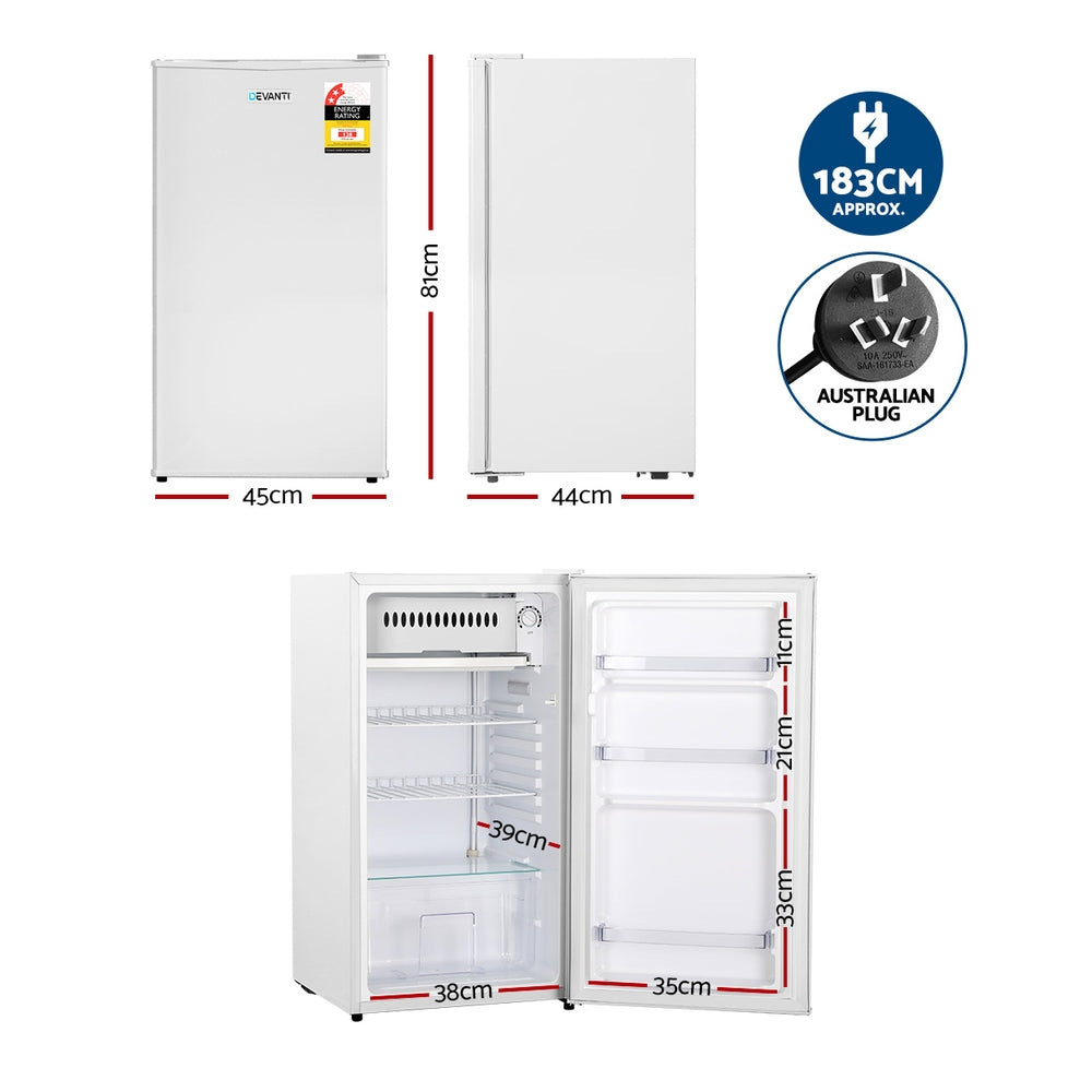 95L Small Bar Fridge with Chiller - White