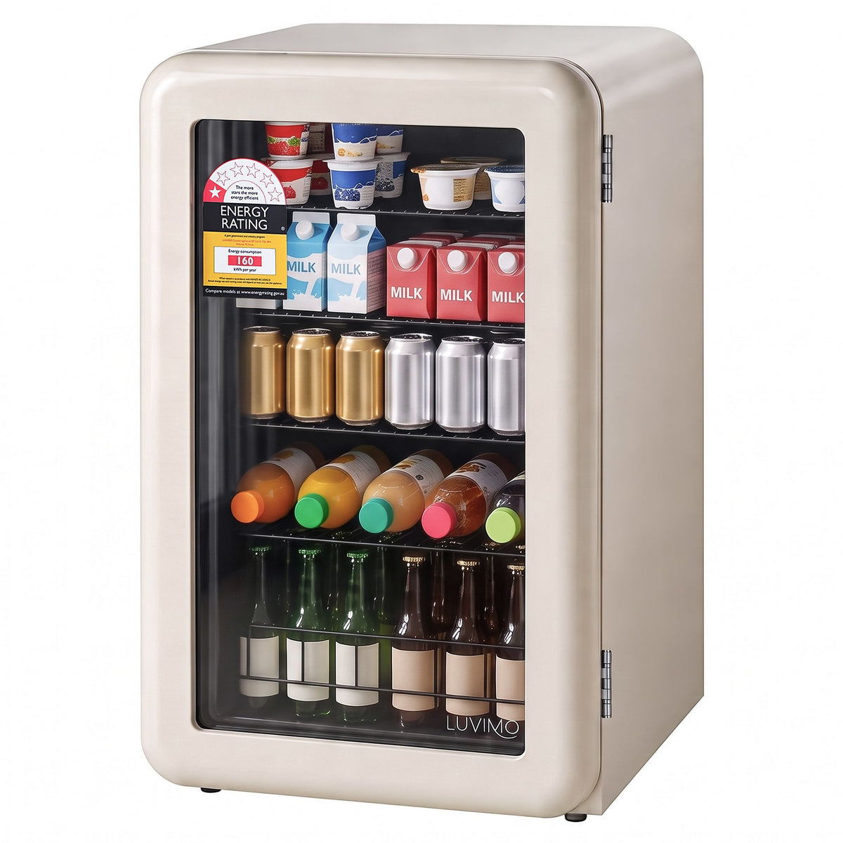 LUVIMO 130L Bar Fridge Mini Refrigerator Glass Door Aesthetics Cooler - Homecoze