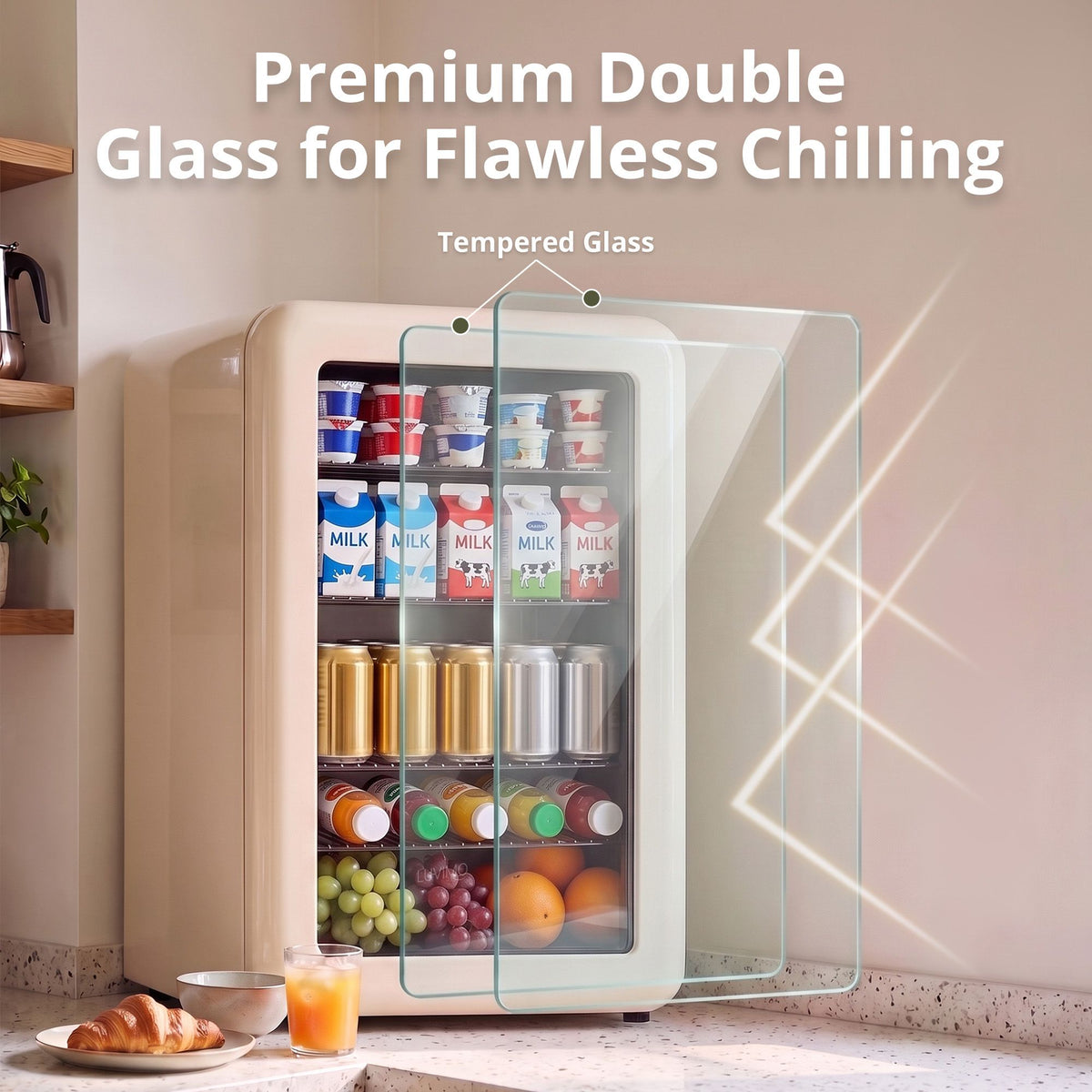 LUVIMO 130L Bar Fridge Mini Refrigerator Glass Door Aesthetics Cooler - Homecoze