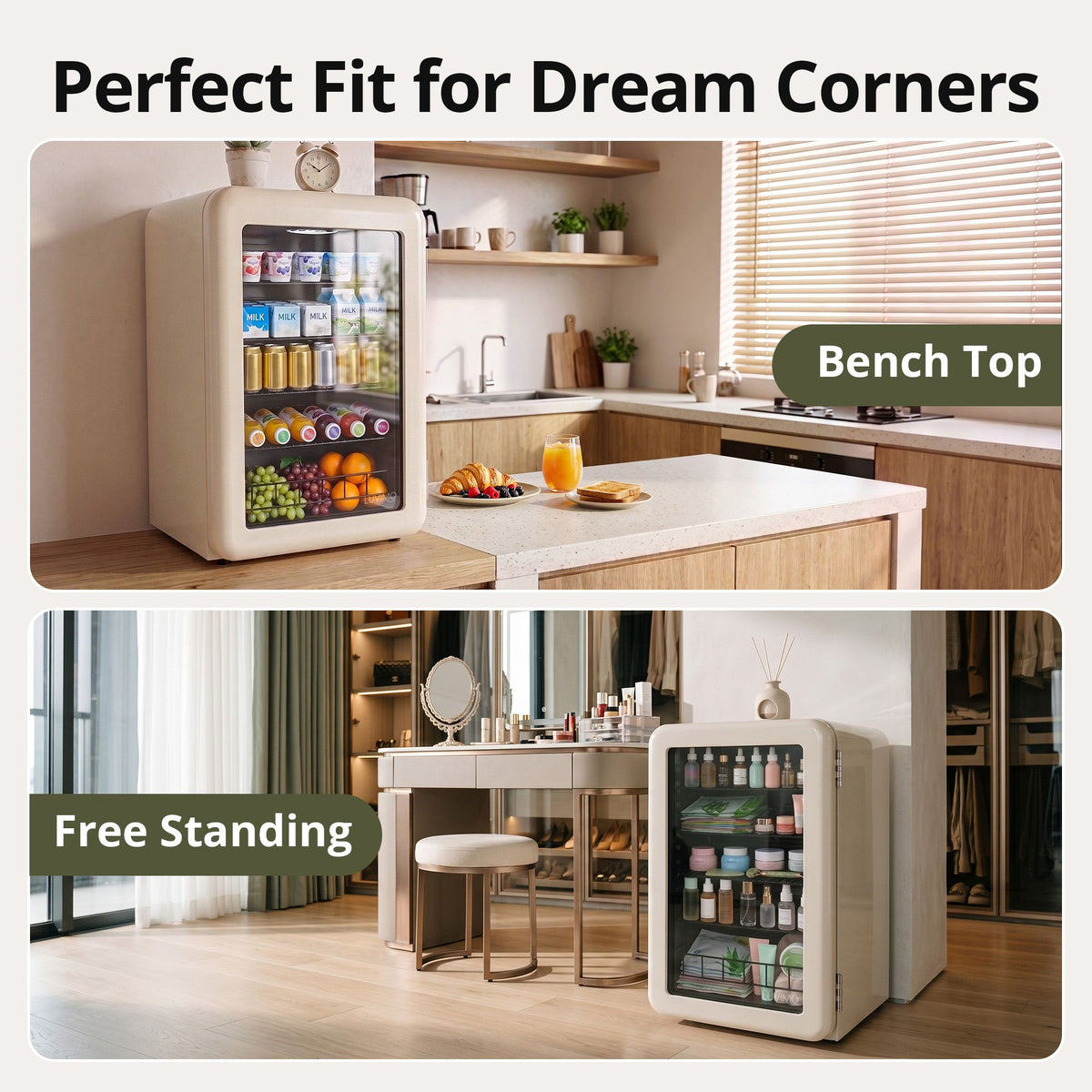LUVIMO 130L Bar Fridge Mini Refrigerator Glass Door Aesthetics Cooler - Homecoze
