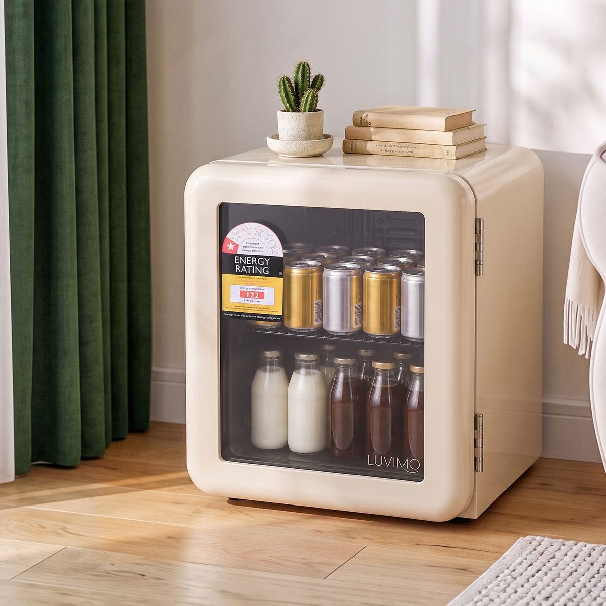 LUVIMO 48L Bar Fridge Mini Refrigerator Glass Door Aesthetics Cooler - Homecoze