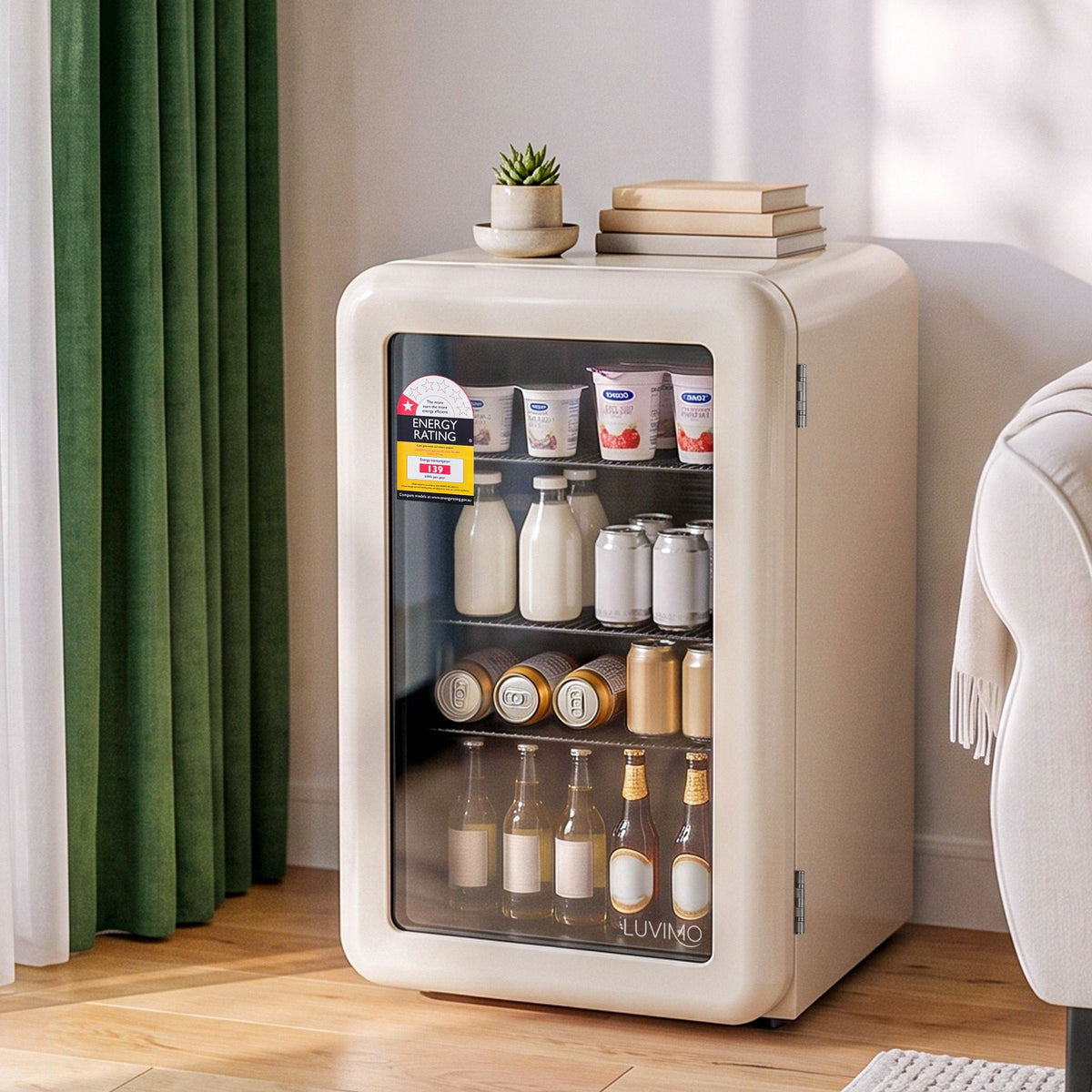 LUVIMO 70L Bar Fridge Mini Refrigerator Glass Door Aesthetics Cooler - Homecoze
