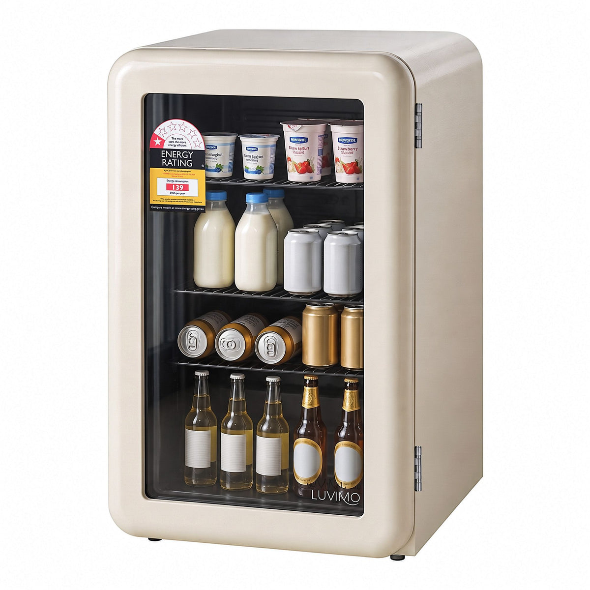 LUVIMO 70L Bar Fridge Mini Refrigerator Glass Door Aesthetics Cooler - Homecoze