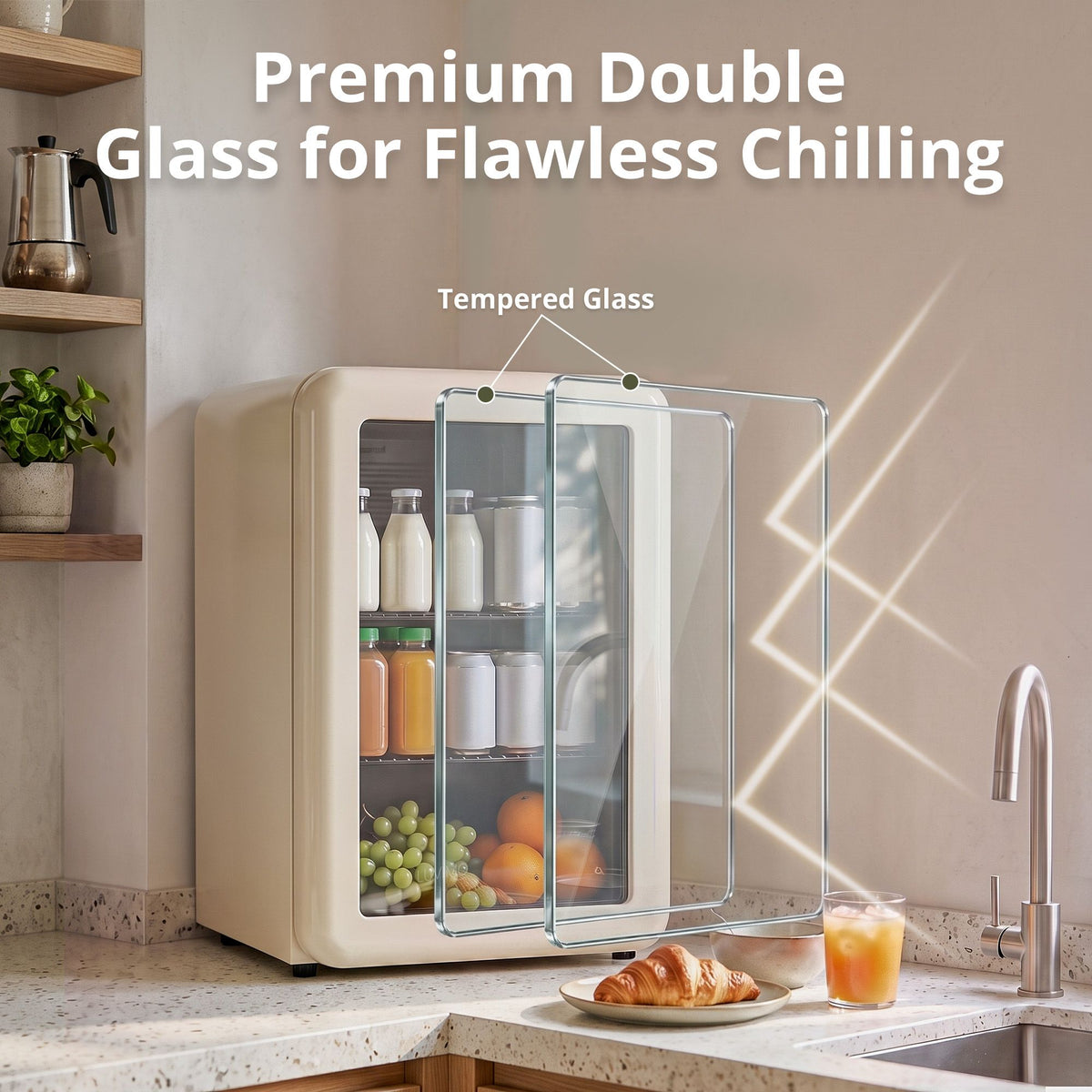 LUVIMO 70L Bar Fridge Mini Refrigerator Glass Door Aesthetics Cooler - Homecoze