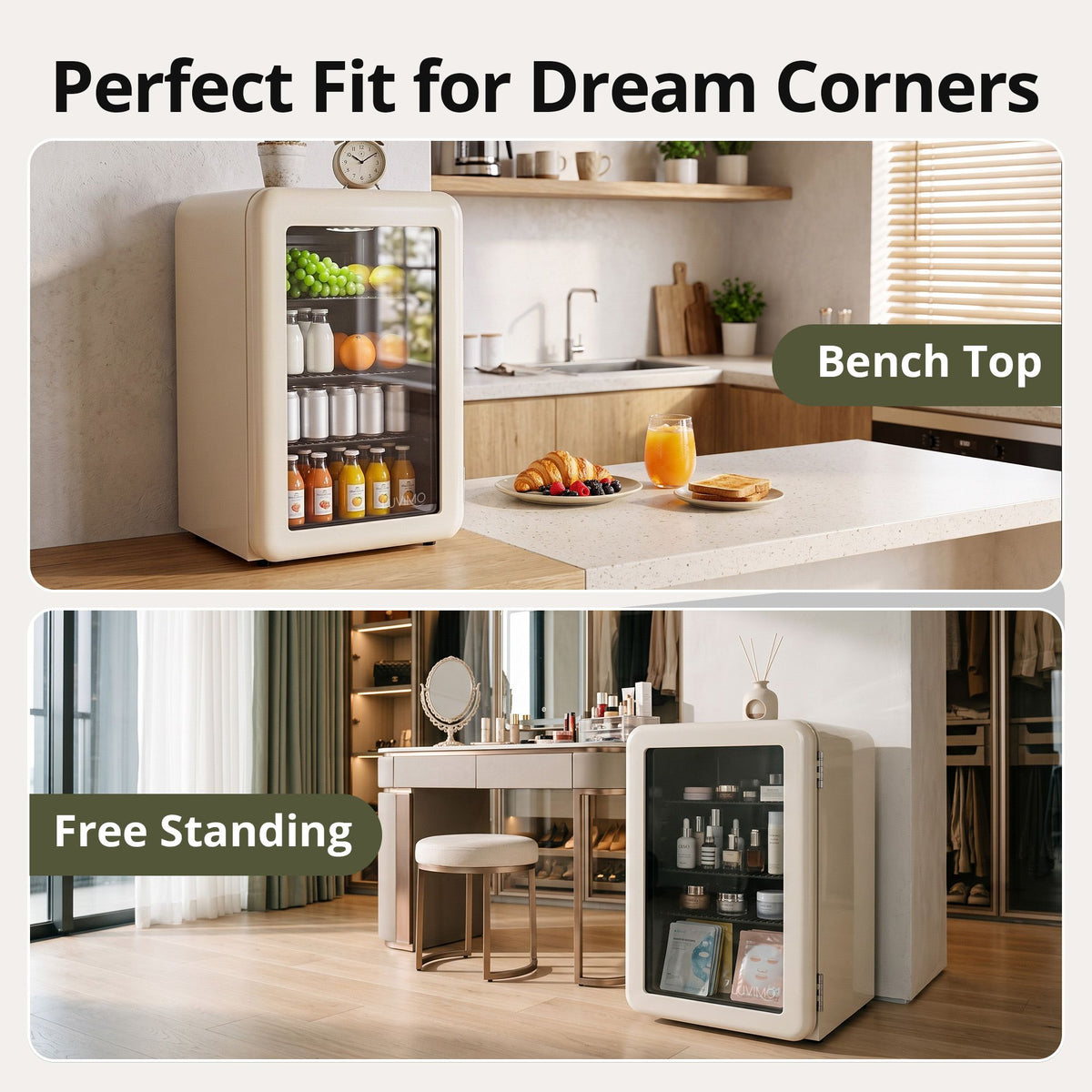 LUVIMO 70L Bar Fridge Mini Refrigerator Glass Door Aesthetics Cooler - Homecoze