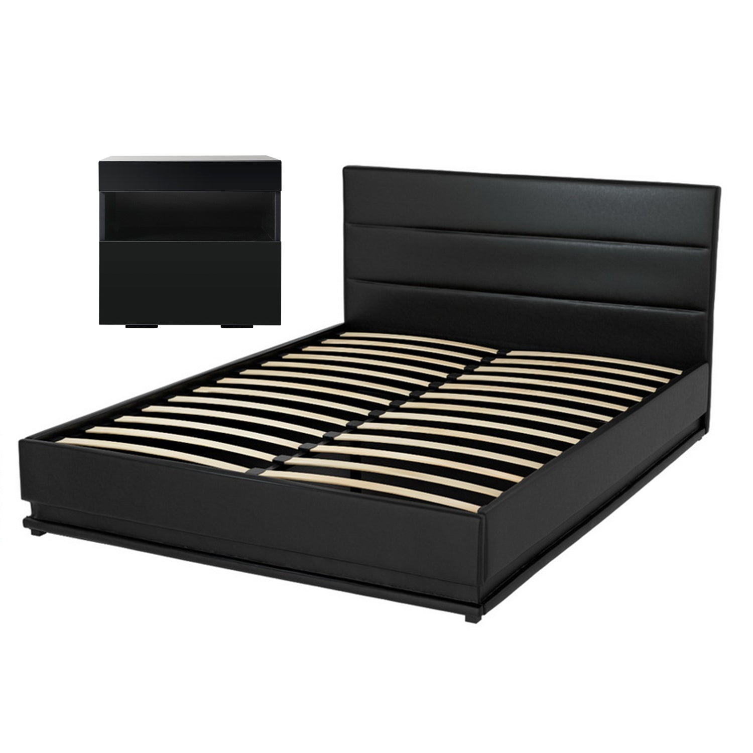 Artiss RGB LED Double Bed Frame with Beside Table Set 16 Colour Mood Lighting - Homecoze
