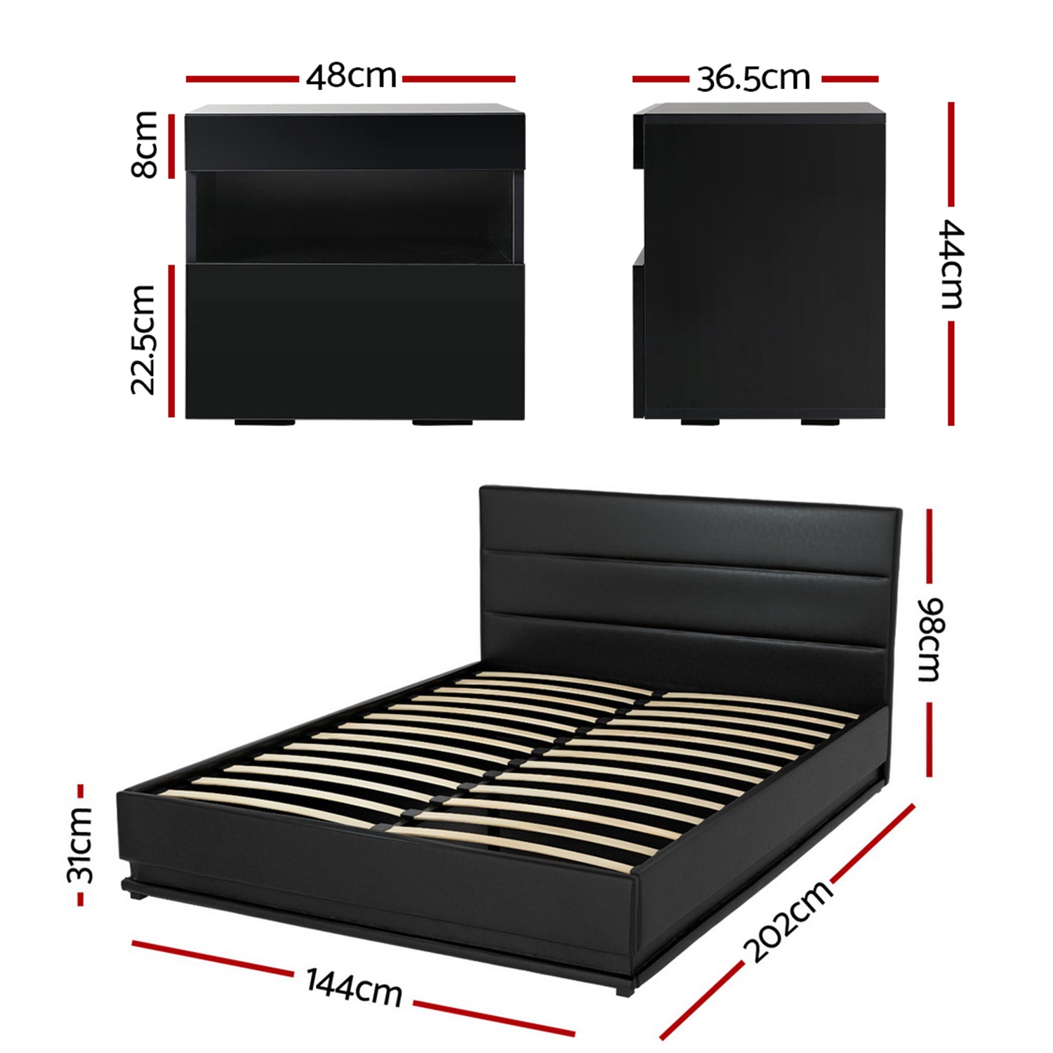 Artiss RGB LED Double Bed Frame with Beside Table Set 16 Colour Mood Lighting - Homecoze