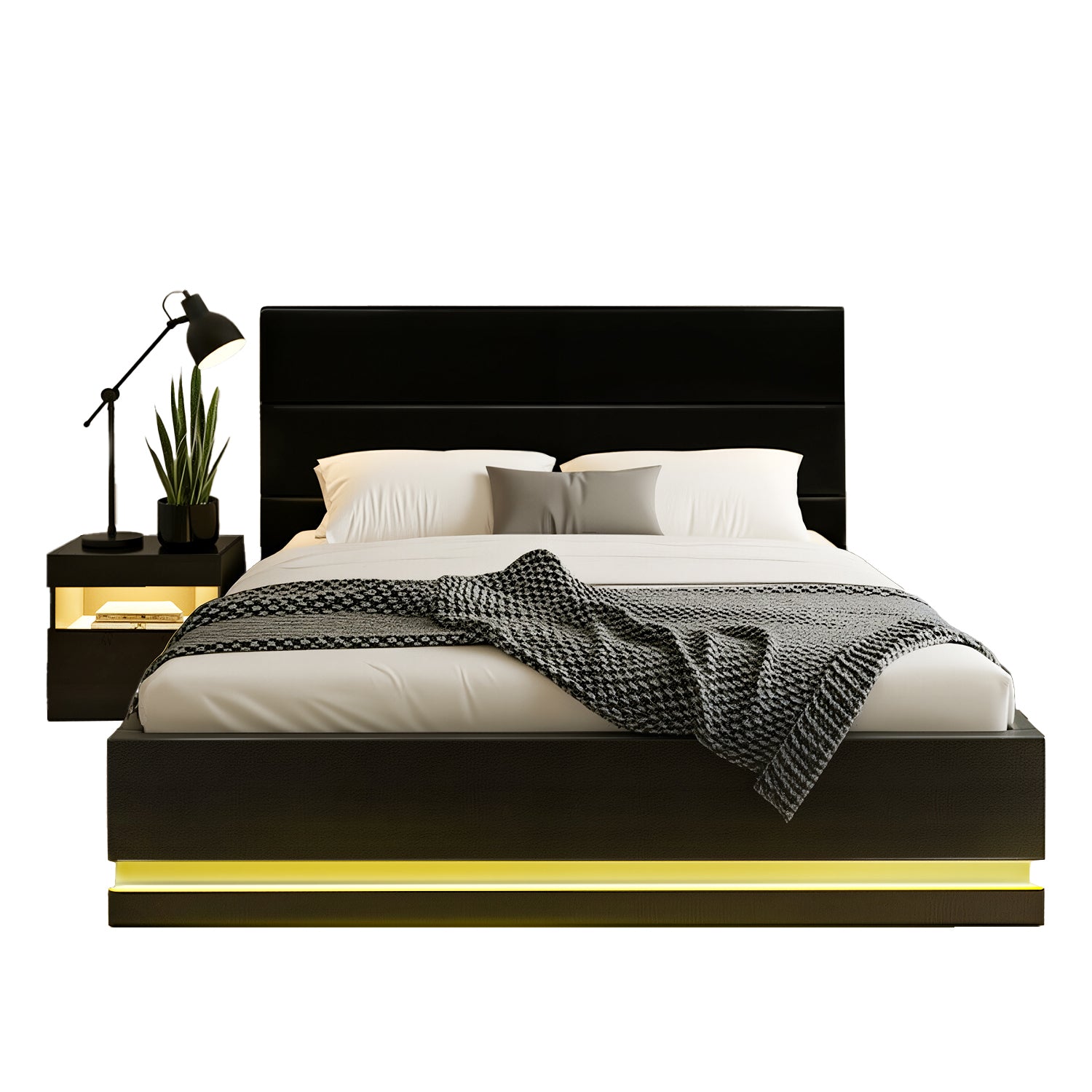 Artiss RGB LED Double Bed Frame with Beside Table Set 16 Colour Mood Lighting - Homecoze