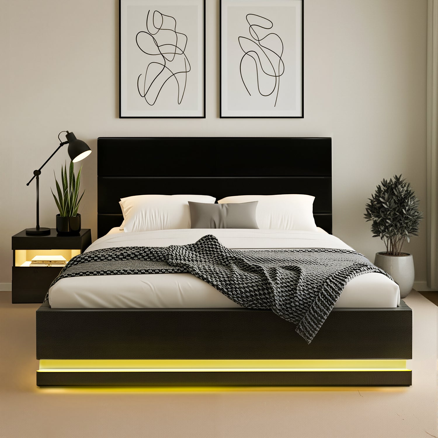 Artiss RGB LED Double Bed Frame with Beside Table Set 16 Colour Mood Lighting - Homecoze
