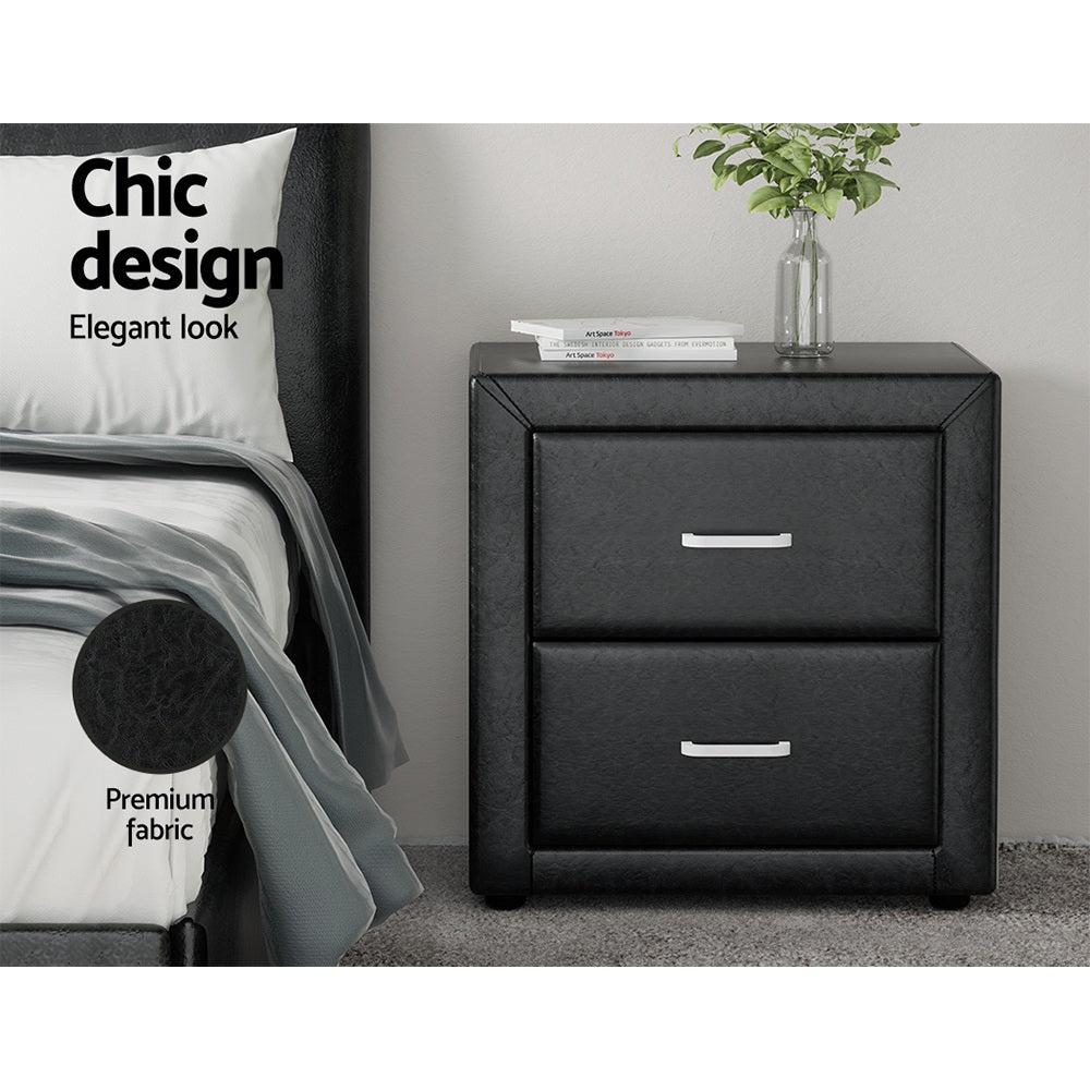Artiss 2X Bedside Table 2 Drawers Side Table Leather - CADEN Black - Homecoze