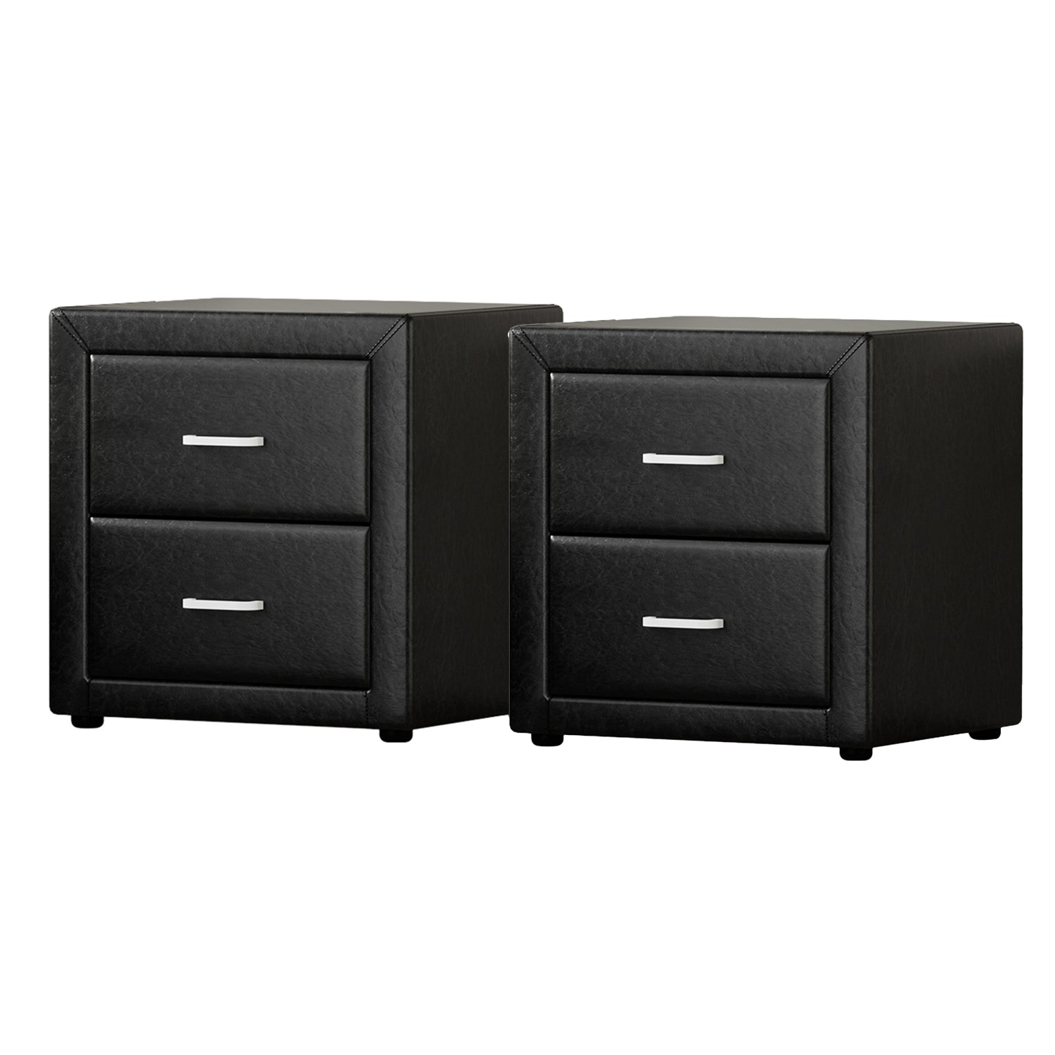 Artiss 2X Bedside Table 2 Drawers Side Table Leather - CADEN Black - Homecoze