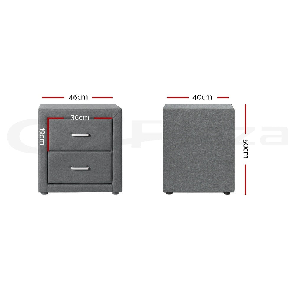 Artiss 2X Bedside Table 2 Drawers Side Table Fabric - CADEN Grey - Homecoze